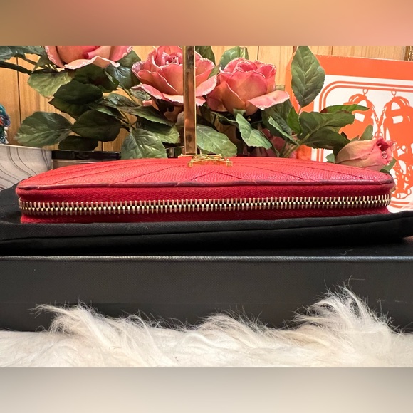 YSL Red Leather Zip Around Long Wallet Authentic - Picture 6 of 16